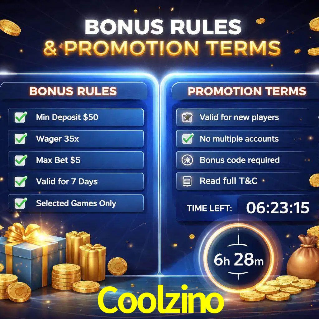 Reglas de promoción Coolzino y condiciones de bonos explicadas visualmente