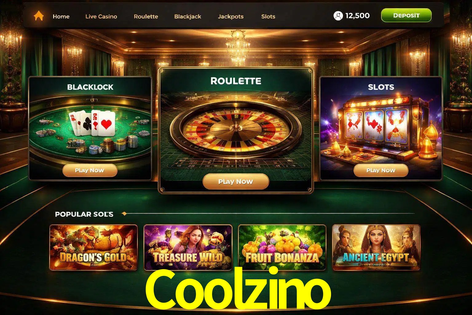 Vista de la plataforma Coolzino Casino mostrando categorías organizadas de juegos en línea